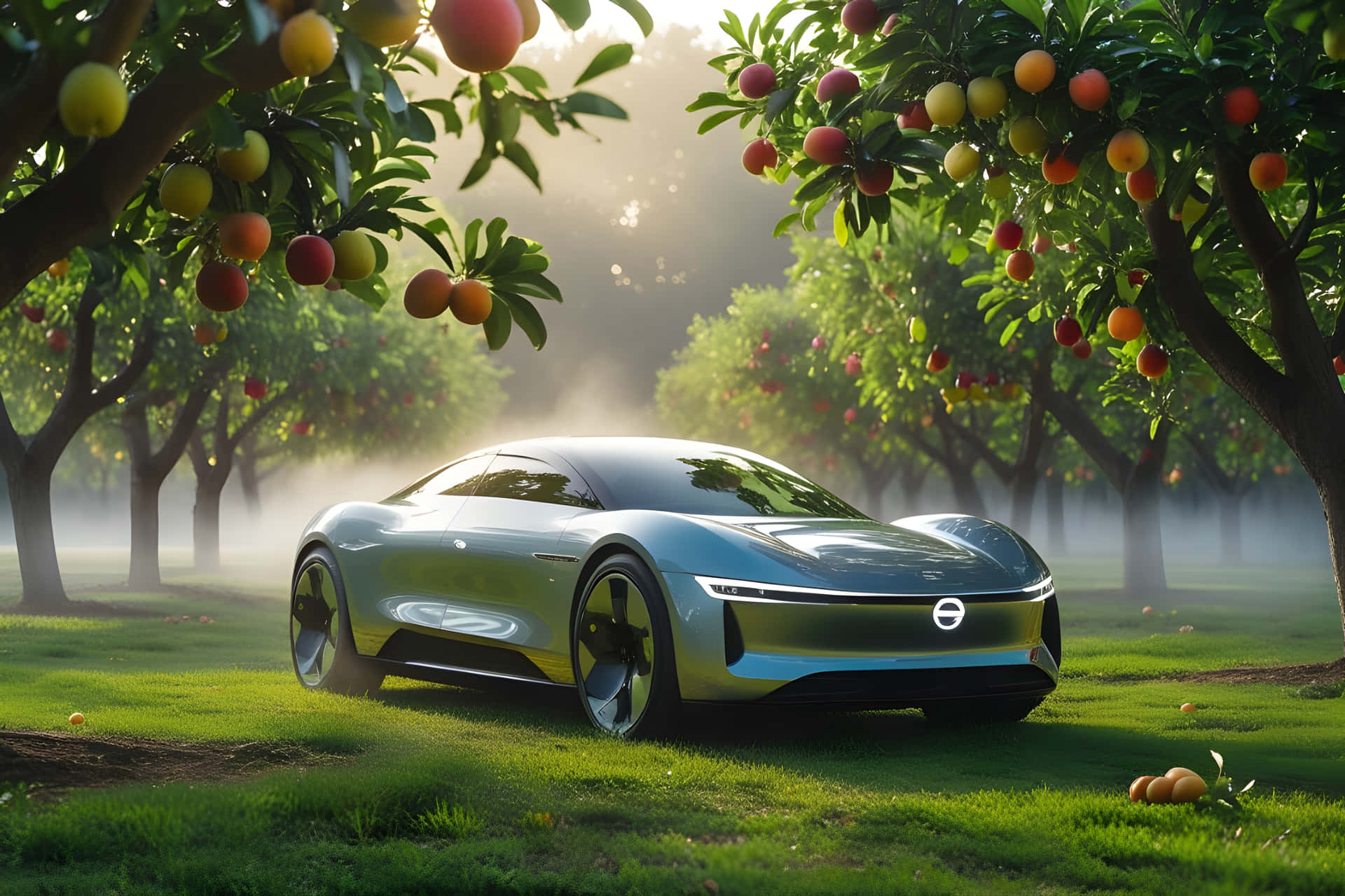 A Beautiful Car In The Fruits Garden