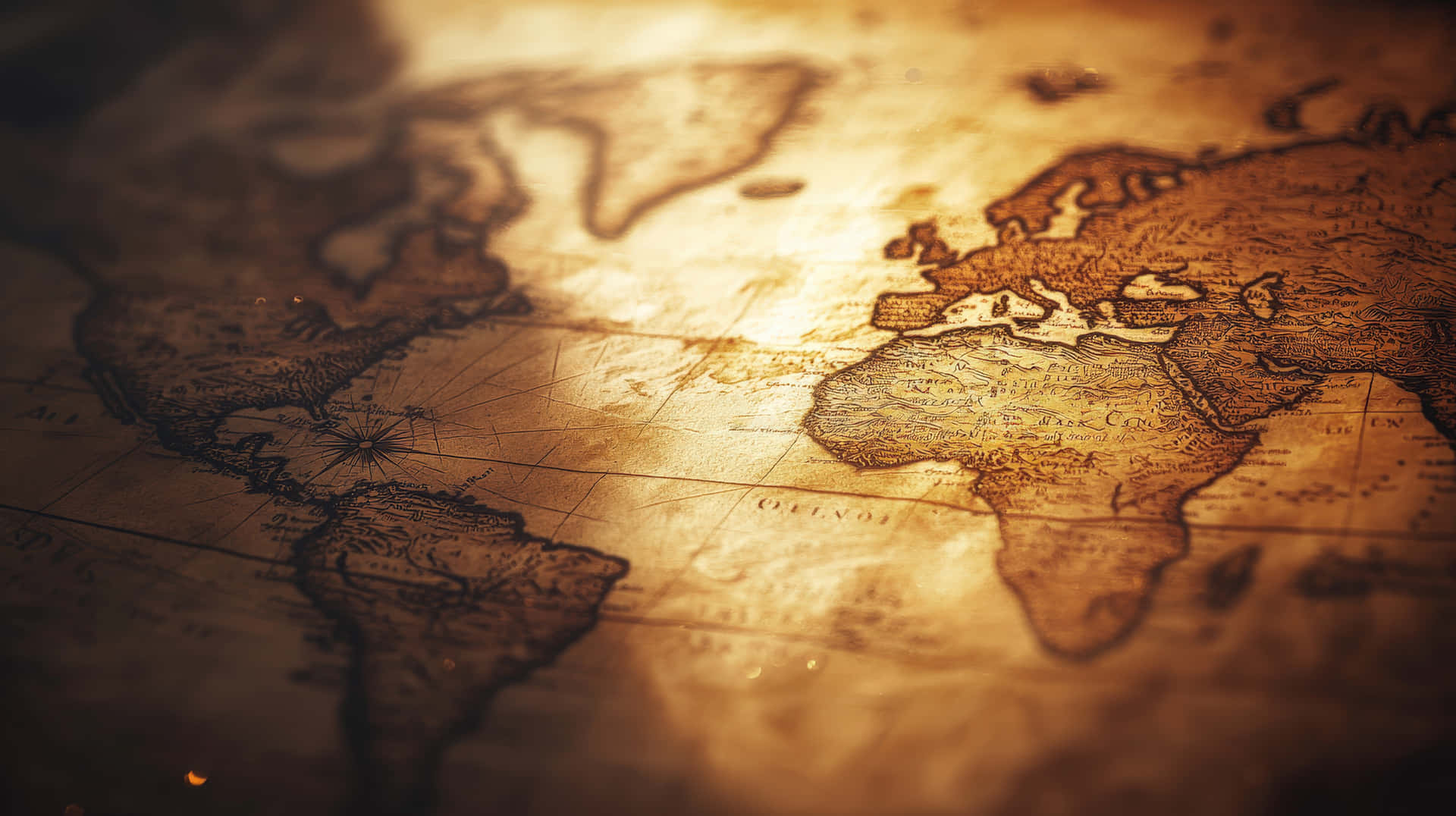 Beautiful Aged World Map With Intricate Details Illuminated By Warm Light HD Wallpaper