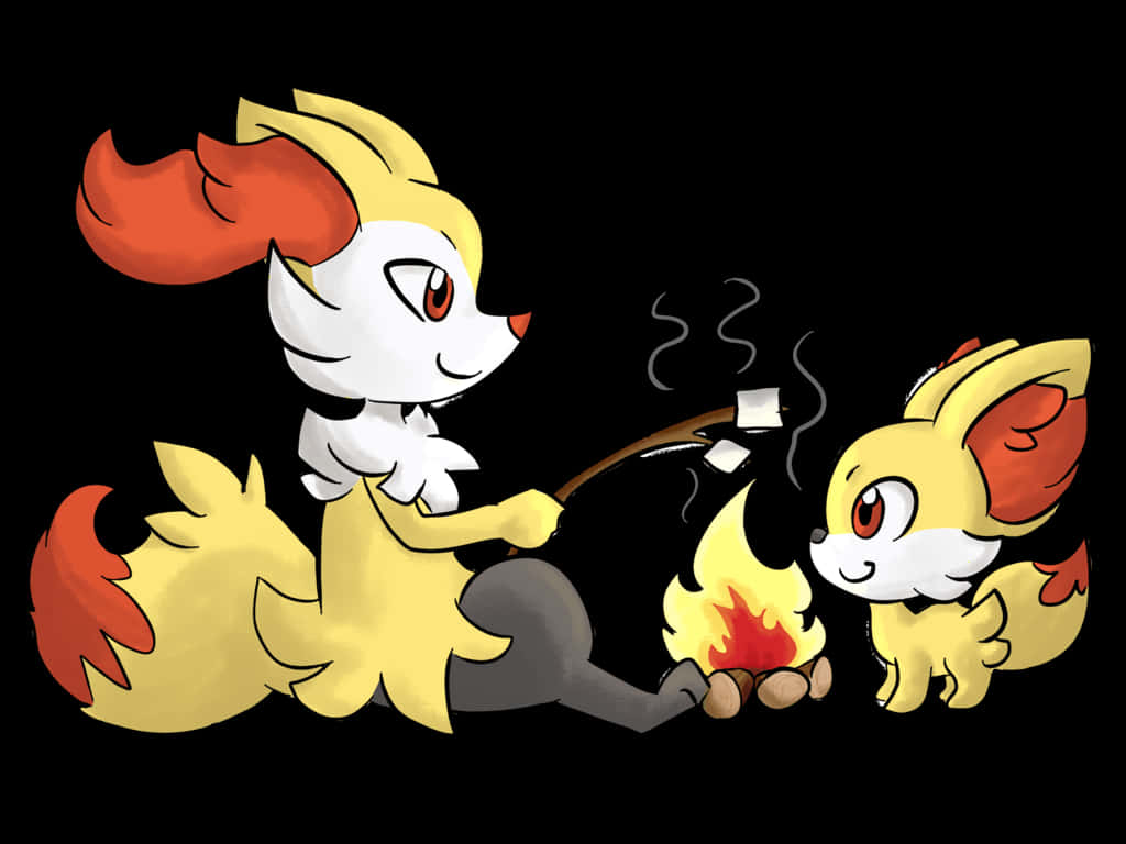 Dynamic Braixenand Fennekin Campfire Roasting Marshmallows HD Wallpaper