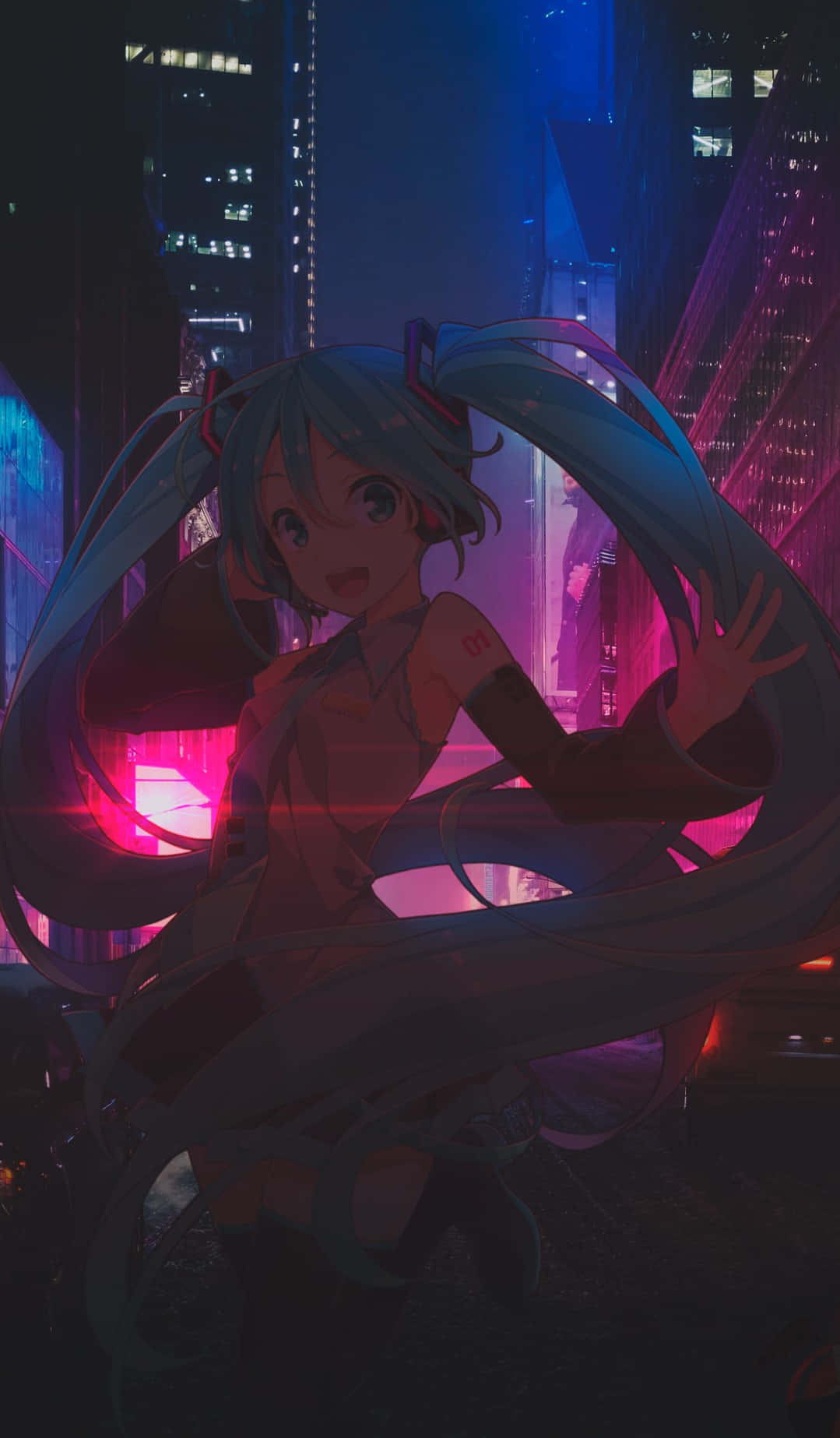 Dynamic Neon Anime Hatsune Miku Digital Art
