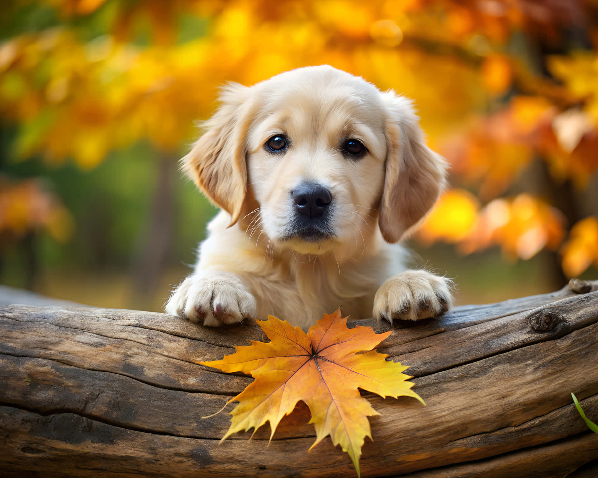 Dynamic Sweet Puppy Dog ​​resting On A Log Digital Art