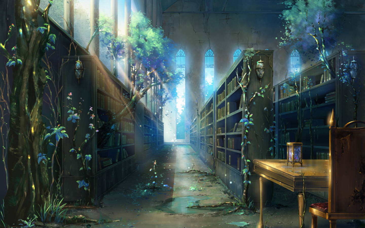 Exclusive Awesome Enchanted And Abandoned Library Desktop Background