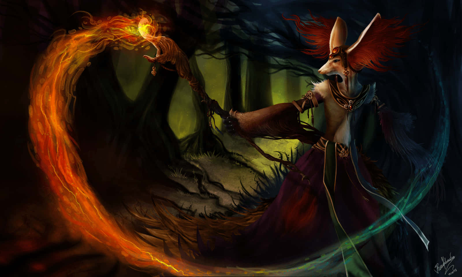 High-Quality Mystical_ Delphox_ Casting_ Fire_ Spell Digital Art