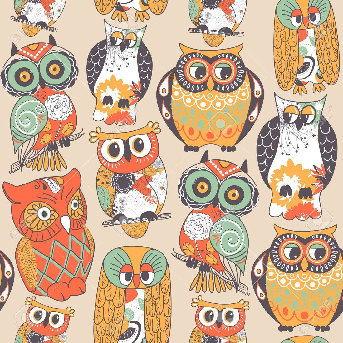 High-Quality Vintage pattern featuring a friendly cartoon owl Background Image