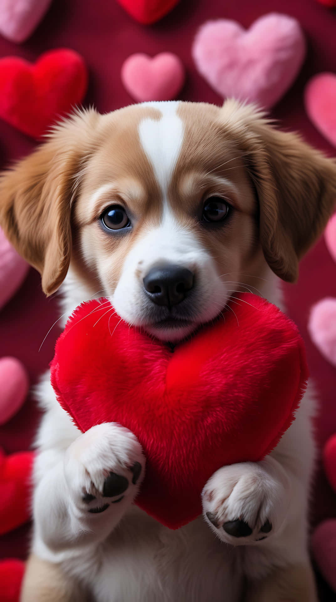 Lovely Puppy With Red Heart – Cute Love For Smartphone