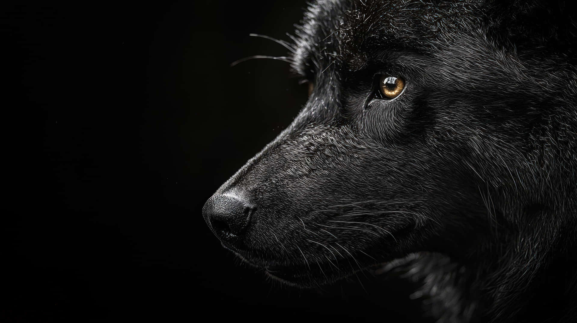 Magnificent Close-up Of A Black Wolf's Face With Intense Golden Eyes Background