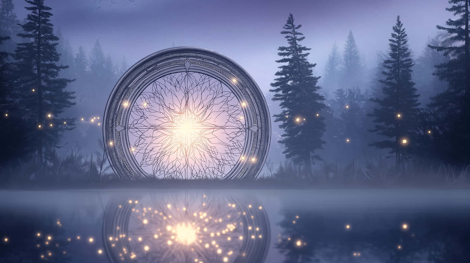 Magnificent Mystical Portal With Energetic Core By Water's Edge Background Image