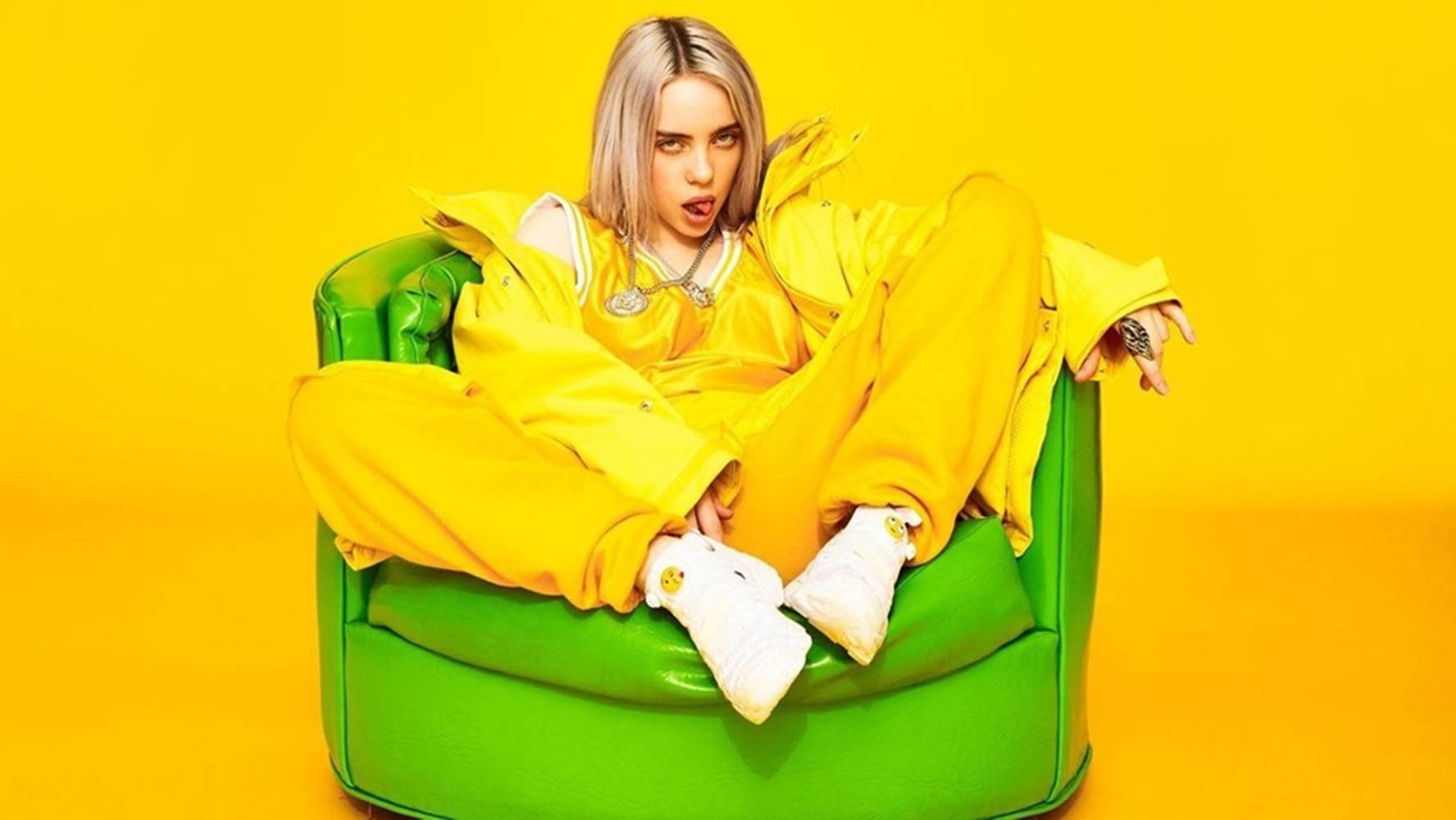 Modern Aesthetic Billie Eilish Yellow And Green Background
