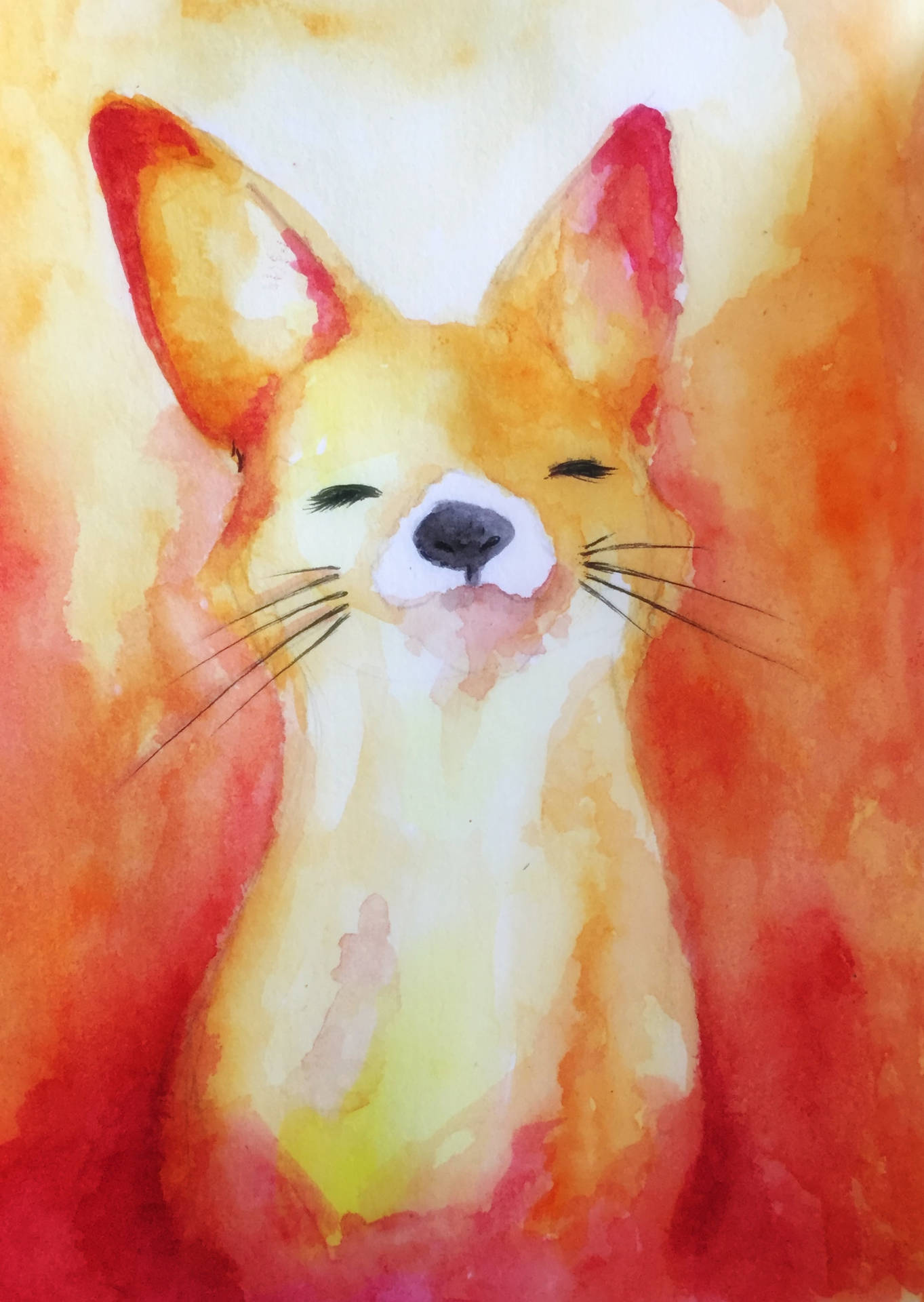 Modern Cute Happy Fox Watercolor Painting Digital Art
