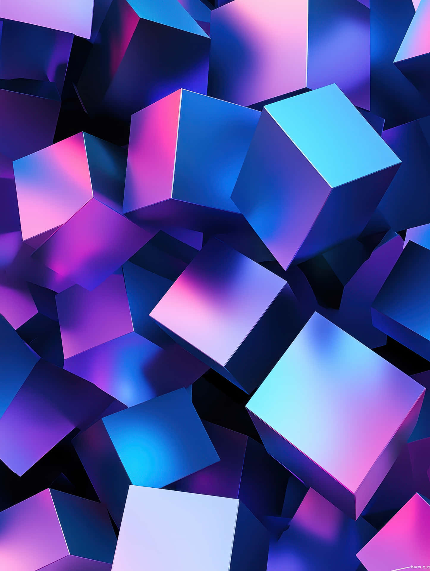 Modern Vibrant Abstract 3d Design With Gradient Cubes In Neon Blue And Pink Screen Background