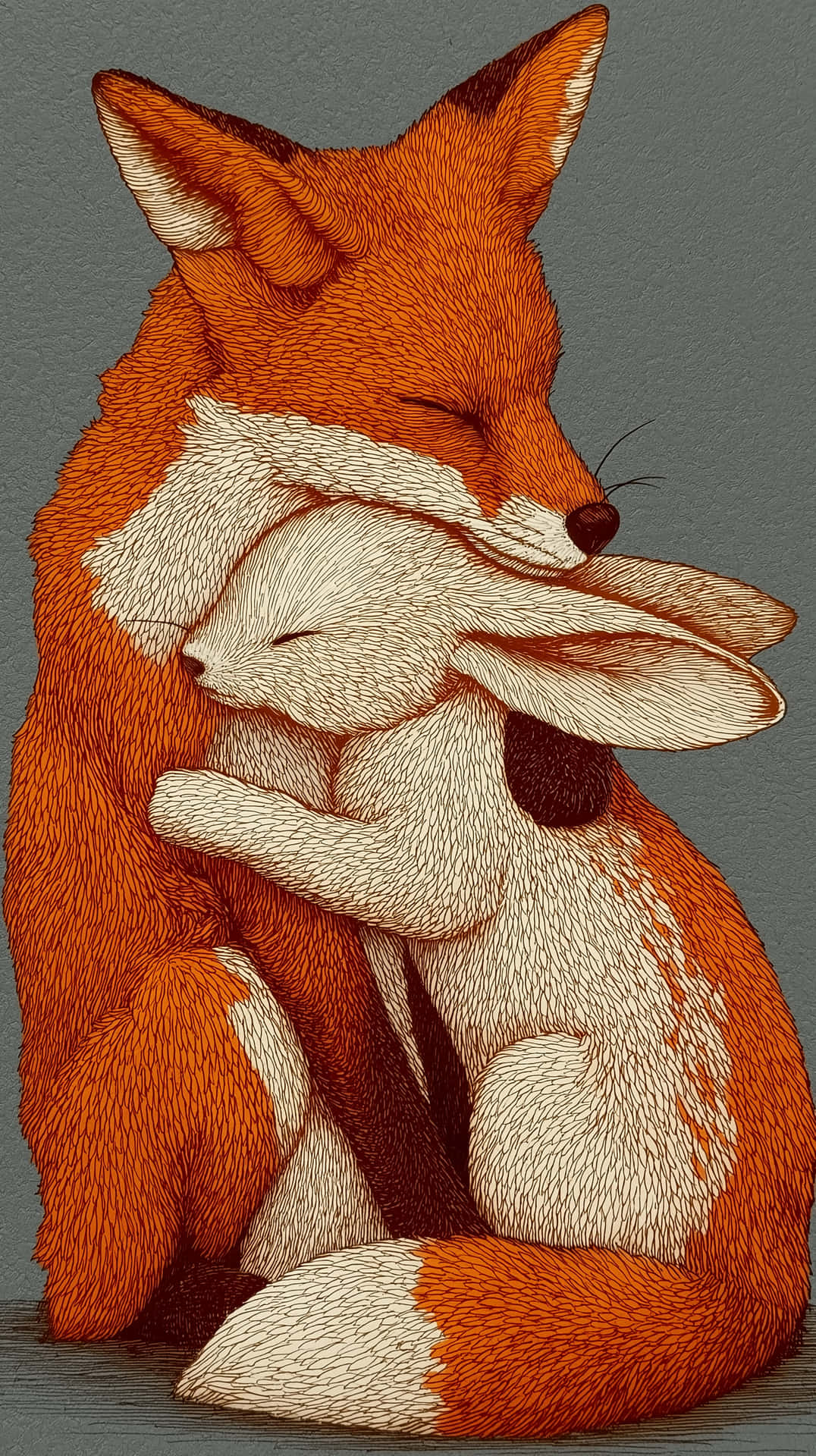 Perfect Intricate Line Art Of Fox And Bunny In Loving Embrace Background