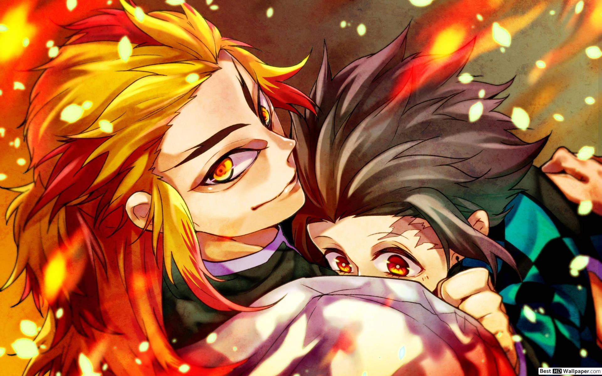 Spectacular Rengoku and Tanjiro - Demon Slayer characters fighting against evil Wallpaper