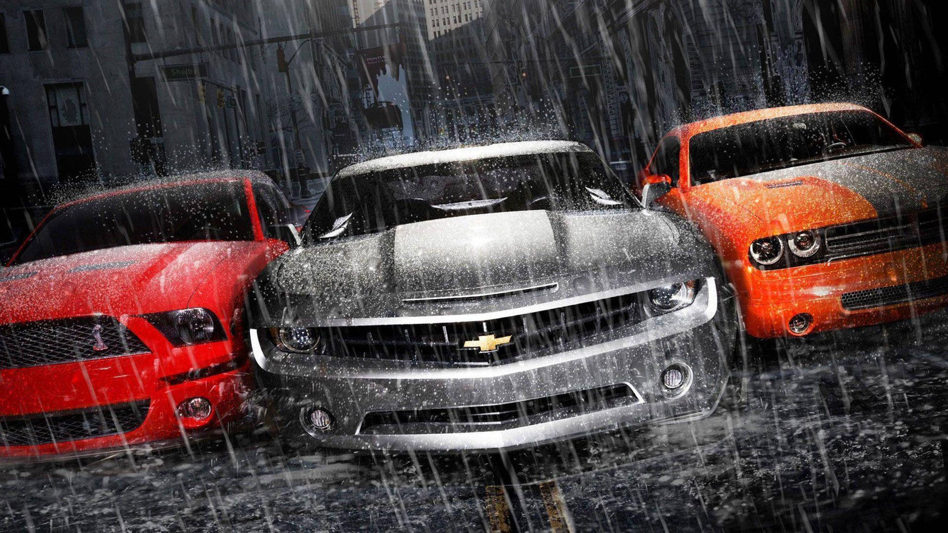 Stunning Cool Cars In The Rain Desktop Background