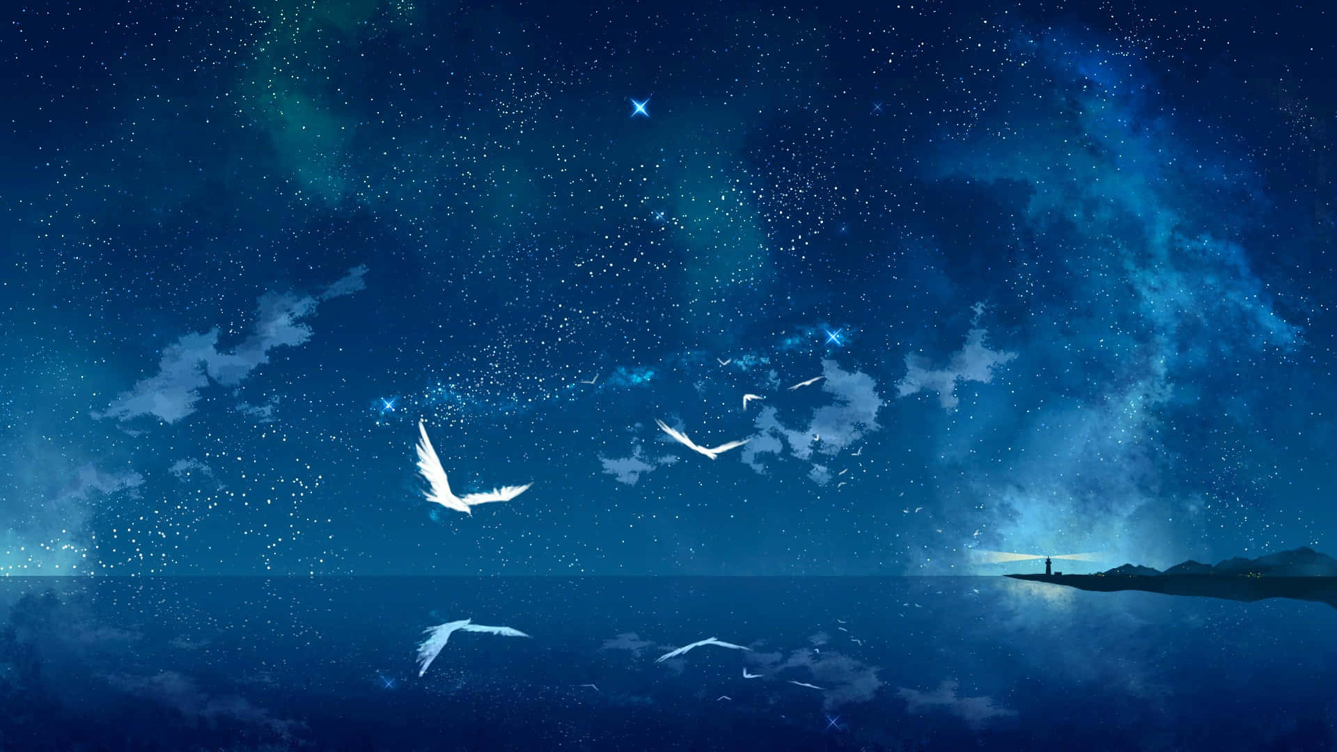 Subtle Anime Lighthouse And Starry Sky