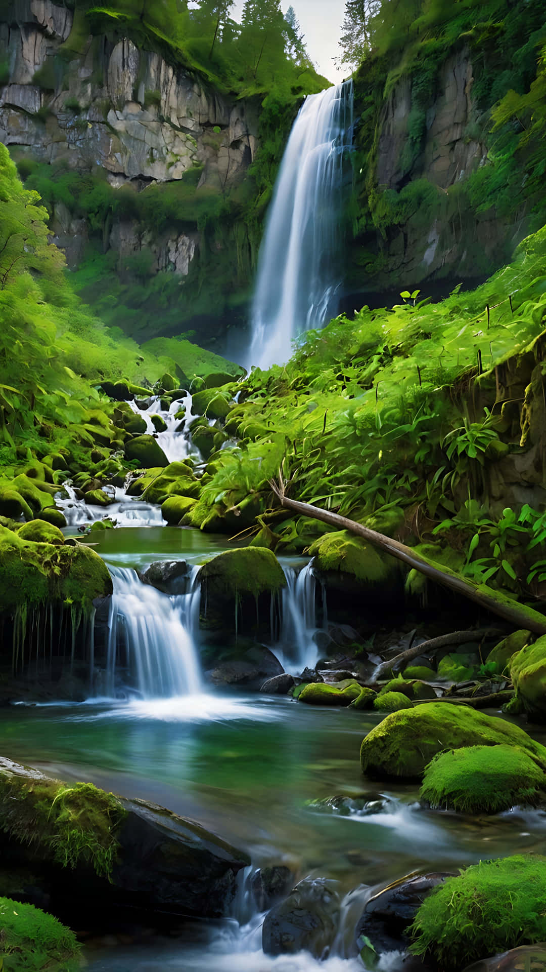 Unique Nature's Canvas – A Waterfall Wonderland. Smartphone Background