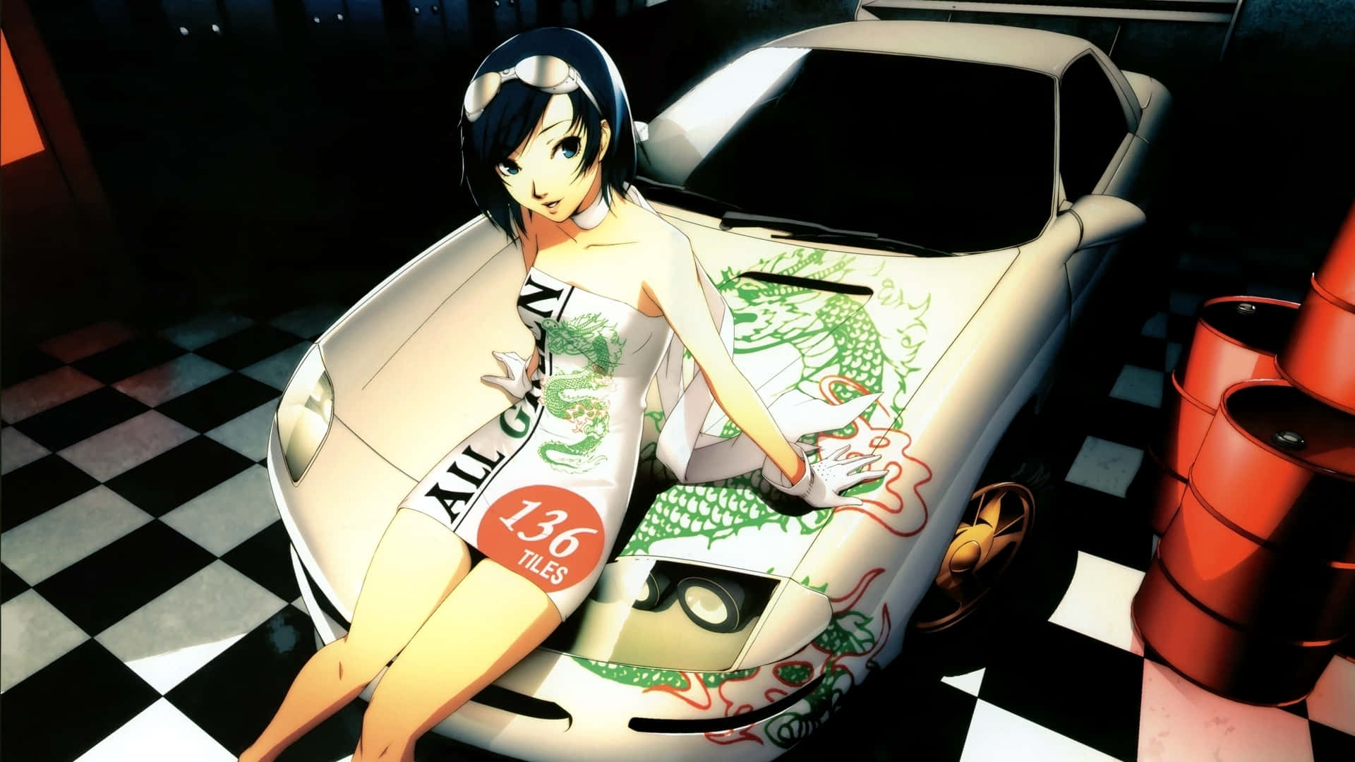Vibrant JDM Anime Girl Sitting On The Hood Wallpaper
